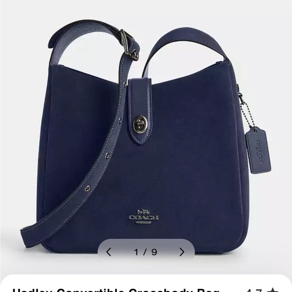 Coach Navy Blue suede Hadley Crossbody bag with Antique black hardware